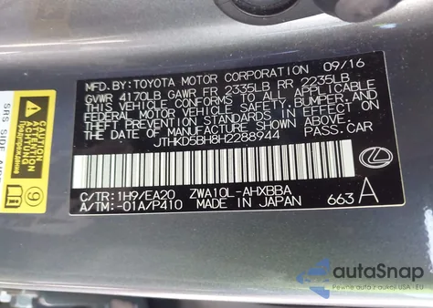 2017 Lexus Ct Ct 200H F Sport from USA, damaged, VIN JTHKD5BH8H2288944